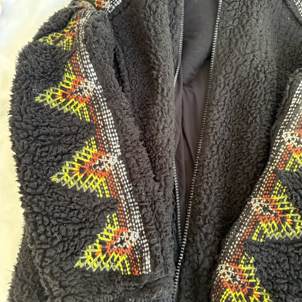 Free people movement Cozy Black Teddy Jacket with Colorful Accents - Picture 5 of 7
